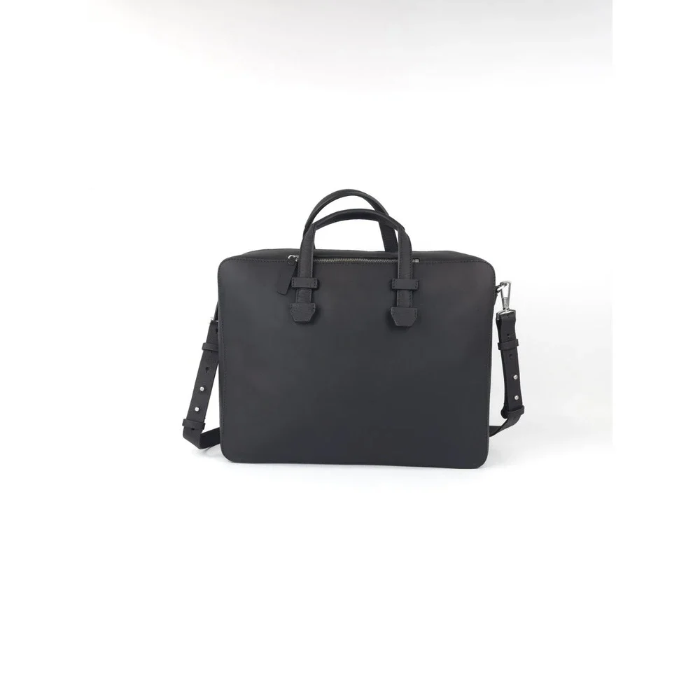 BONASTRE Leather Briefcase Shoulder Bag Black Made In Spain